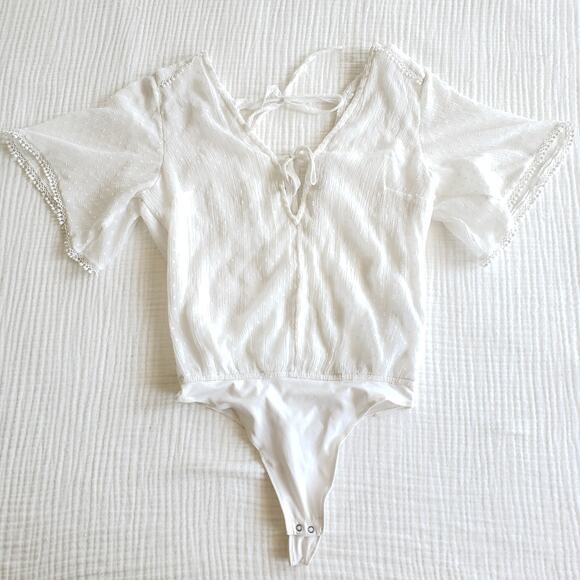 Abercrombie & Fitch Womens S Semi Sheer Bodysuit White Open Back Coquette Boho - Picture 1 of 6